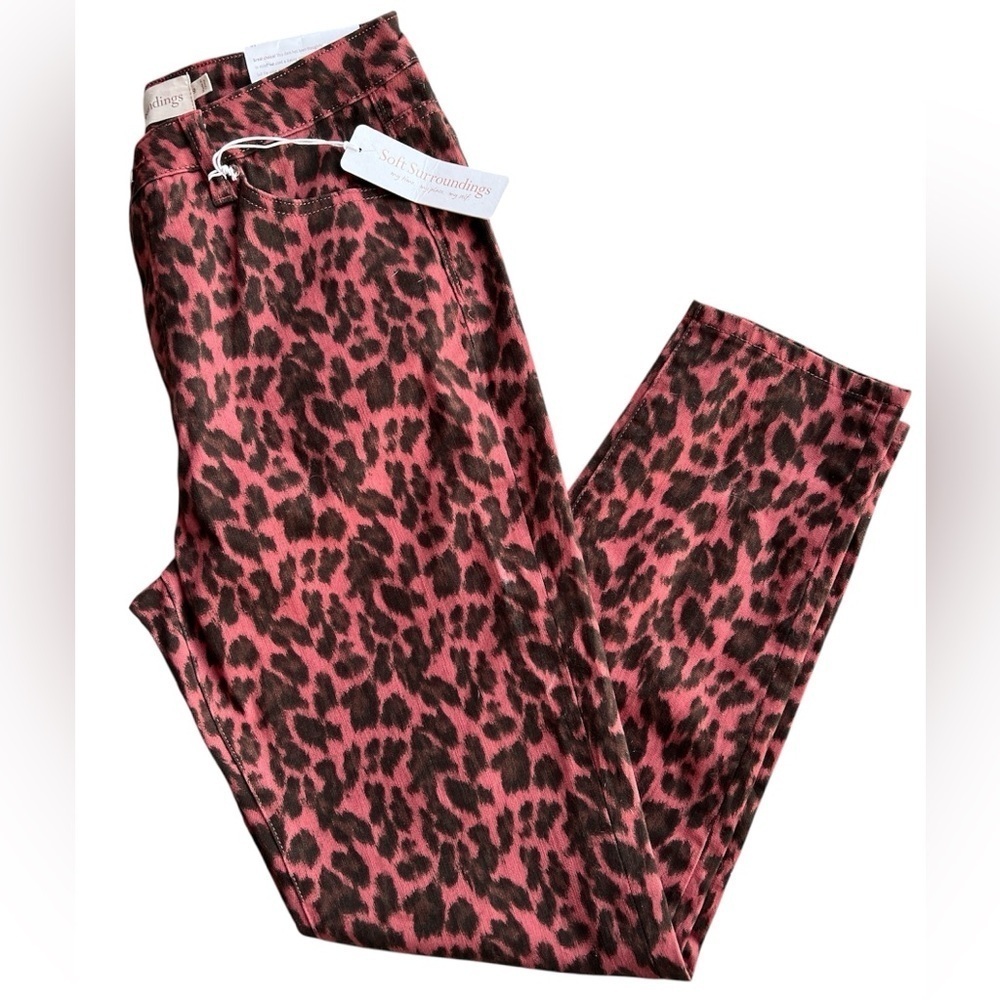 Soft Surroundings Size 10 Red Leopard Print High Waist Skinny Ankle Pants
